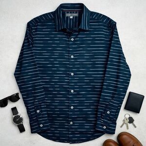 Ike Behar NWT Men’s Small Navy Button Up Stretch cotton Date Night Party Busines